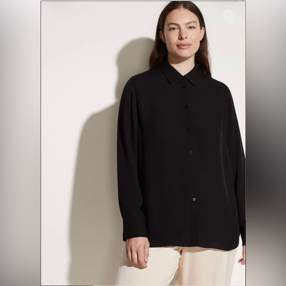 Vince Silk Button Down Blouse Black Relaxed Fit XXL NWT Minimal Luxury - Picture 1 of 9